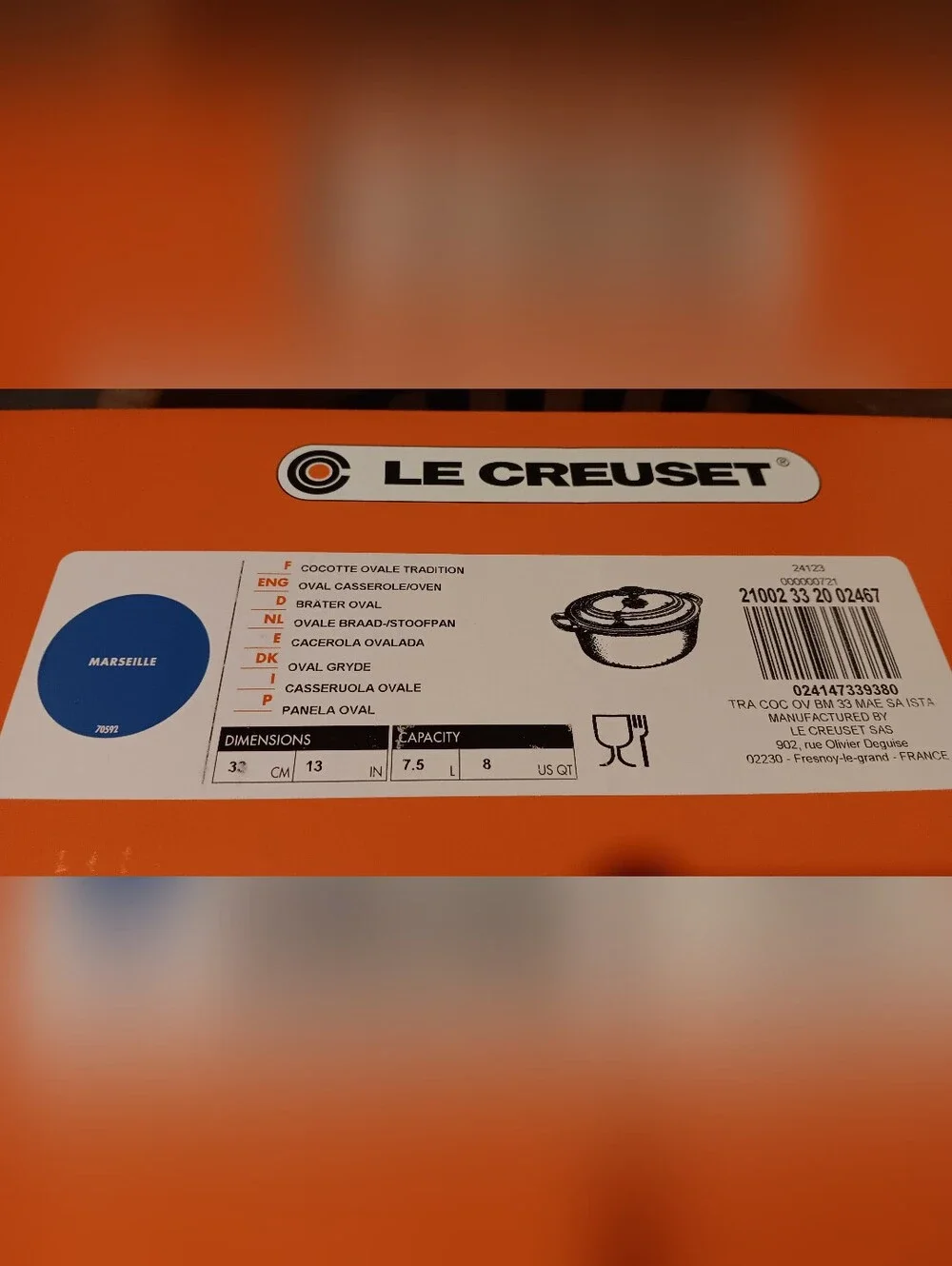 Le Creuset 8qt. Oval Enamel Cast Iron Dutch Oven with Lid